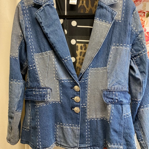 OOLALA PATCHWORK DENIM BLAZER BLUE - Picture 8 of 12